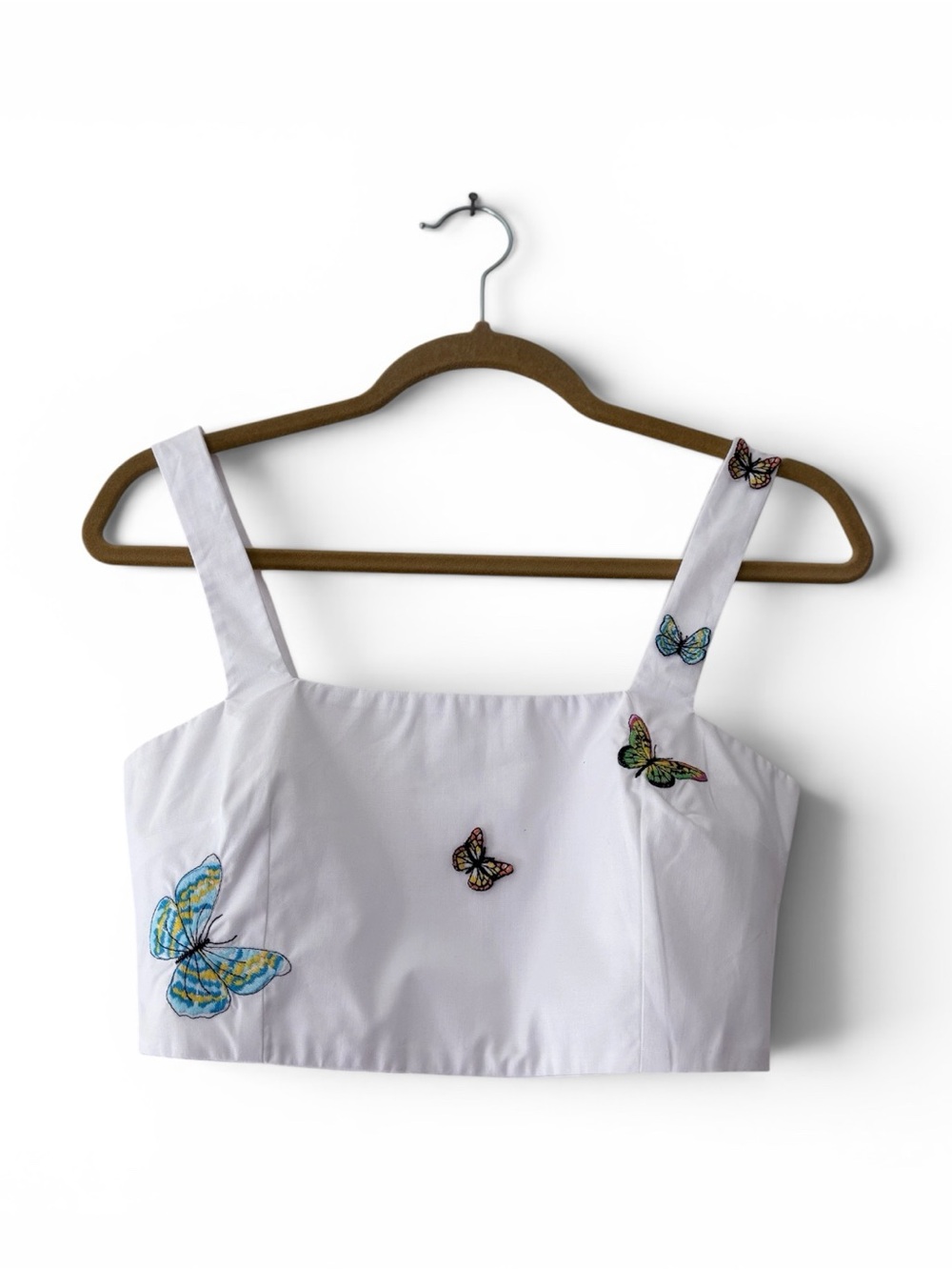 FANM MON Derin Butterfly Embroidered Cotton Crop Top White XS NWT